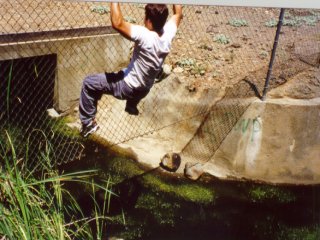 I climbed across this hovering chainlink fence to get across the canal, for no reason!! I almost fell into the stuff below about 6 times because my feet didn't fit into the holes