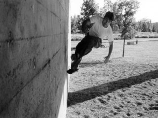 Running on the wall at the Convention Center in Redding, tough to get speed on the gravel, but it makes an easy landing